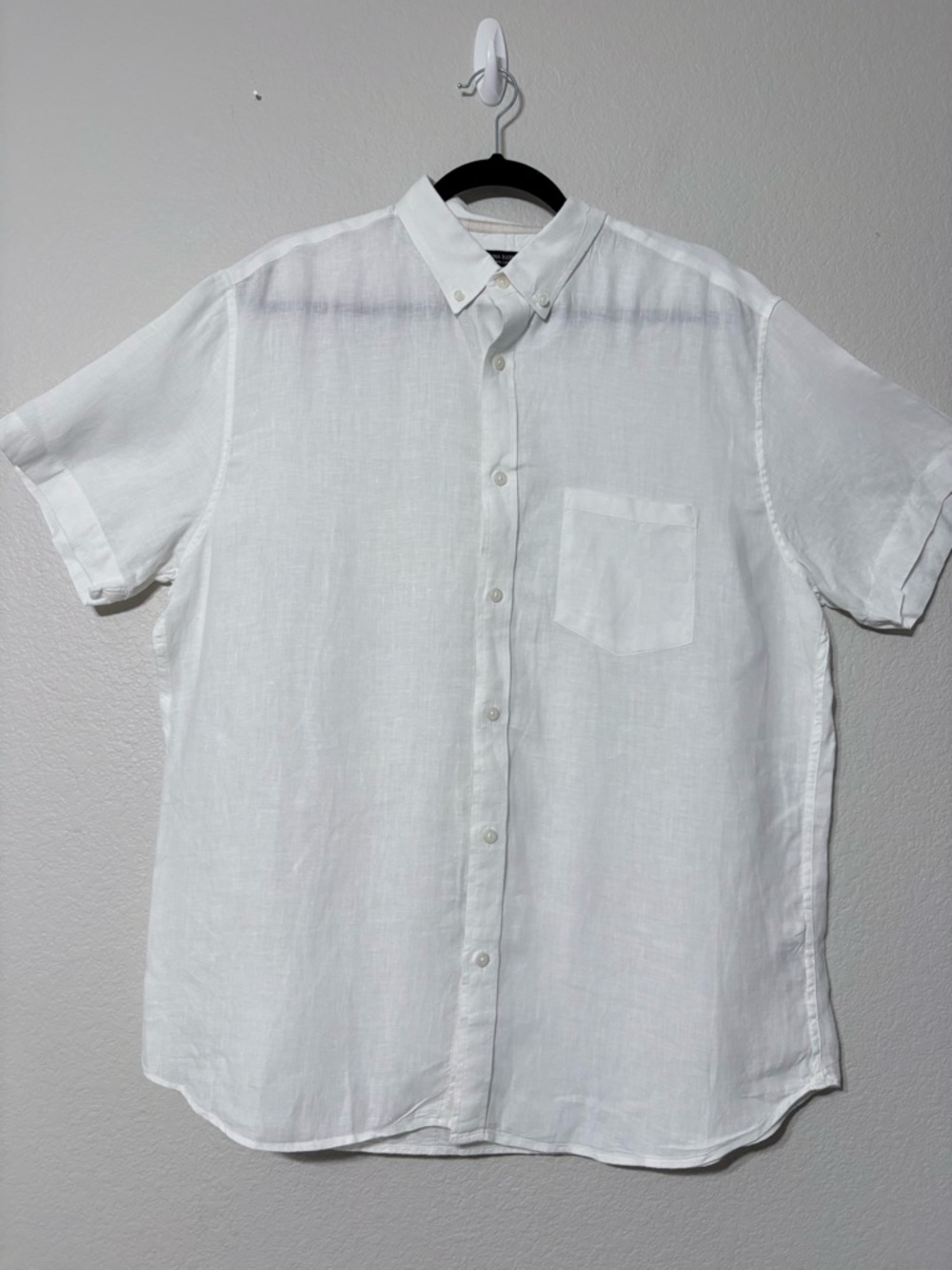 Banana Republic Classic White Linen Short-Sleeve Button-Down Camden Fit Shirt L
